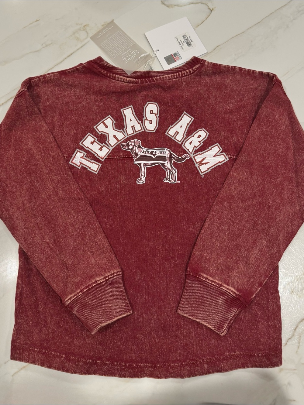 NWT Texas A&M Aggies Faded Wash Long Sleeve Tee T-Shirt Kids Size Youth Small